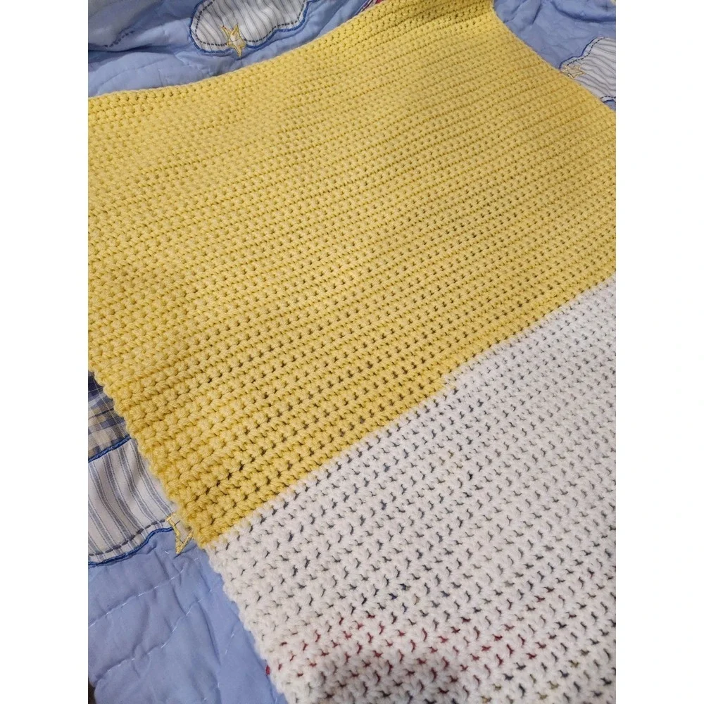 Handmade~Yellow & White~Crochet Throw~ 53